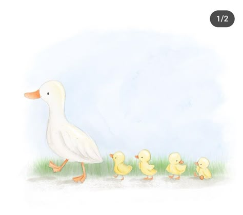 Duck And Ducklings Illustration, Mother Duck And Ducklings Tattoo, Duck And Ducklings Drawing, Baby Duck Drawing, Ducklings Illustration, Duckling Drawing, Duckling Illustration, Card Invitation Design, Baby Animal Painting