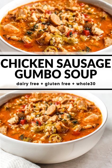 Sausage Gumbo Soup, Cheesecake Easy No Bake, Gumbo Soup Recipe, Meal Plan With Grocery List, Chicken Gumbo Soup, Gumbo Recipe Easy, Chicken Sausage Gumbo, Chicken Sausage Recipes, Gumbo Soup