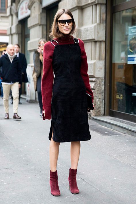 Burgundy Ankle Boots Outfit, Heeled Booties Outfit, Suede Dresses, Fall Outfits 2017, Black Suede Dress, Smart Chic, Burgundy Boots Ankle, Burgundy Boots, Booties Outfit