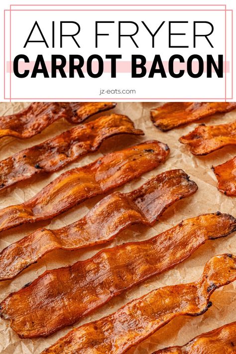 Air Fryer Carrot Bacon is a delicious and healthy alternative to the classic breakfast meat! Compatible with vegan and vegetarian diets, this nutritious twist is so easy to fry up extra crispy in your air fryer! Carrot Bacon Recipe, Carrot Bacon, Air Fry Bacon, Frying Recipes, Vegan Meat Recipe, Vegetarian Diets, Breakfast Meat, Sides Recipes, Paleo Recipes Breakfast