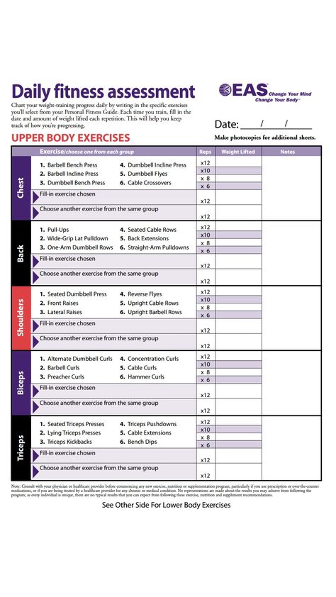 Upperbody Exercise Body For Life Workout, Total Body Workout Challenge, Body For Life, Workout Plan Template, Workout Sheets, Workout Template, Body Chart, Body Exercises, Workout Log