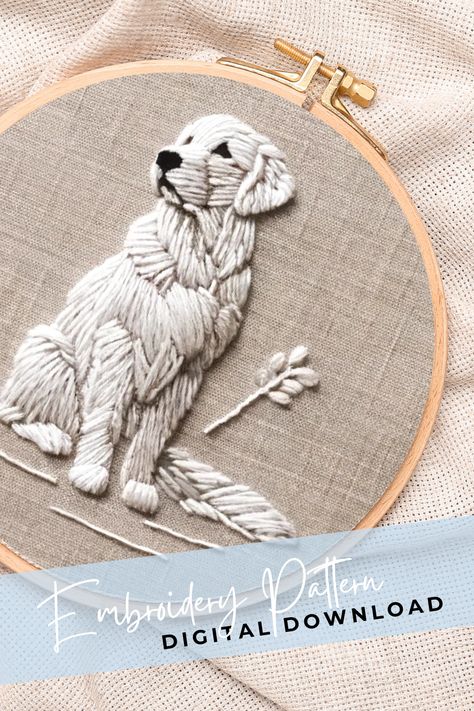 Create a special keepsake of your beloved pet with our dog embroidery design. A heartfelt crafting experience! #PetEmbroidery #CustomCrafts #EmbroideryArt #StitchYourPet #CraftLovers Hand Embroidery Blanket Stitch Designs, Puppy Embroidery Designs, Hand Embroidery Sweater, Cross Stitch Patterns Free Disney, Golden Retriever Embroidery, Golden Retriever Tattoo, Embroidery Dog, Home Decor Ideas Bedroom, Clothes Embroidery