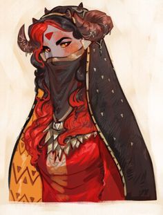 Veiled Character Design, Veil Character Design, Orange Tiefling, Arabic Character Design, Orange Character Design, Demonslayer Comics, Horns Reference, Tiefling Cleric, Tiefling Sorcerer