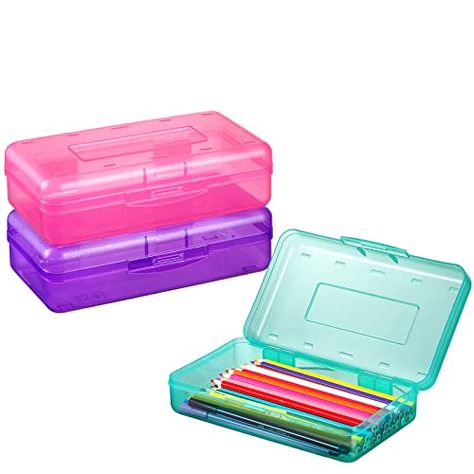 Sooez 3 Pack Pencil Box, Pencil Box for Kids, Plastic School Supply Box Bulk, Large School Box, Hard Plastic Pencil Case Lid, Stackable Clear Supply Boxes Bulk for Girl Boy Classroom Pencil Box For Kids, Plastic Pencil Case, School Supply Box, Large Pencil Case, School Boxes, Brush Teeth Kids, Kids School Supplies, Pencil Organizer, Kawaii Pens