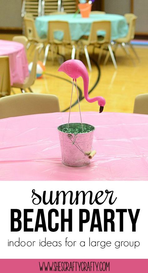 Summer Beach Party, Ward Party, Party for large group, Summer, Beach Indoor Beach Party, Inflatable Palm Tree, Indoor Beach, Blue Party Decorations, Beach Bash, Indoor Party, Group Party, Indoor Ideas, Blue Food Coloring