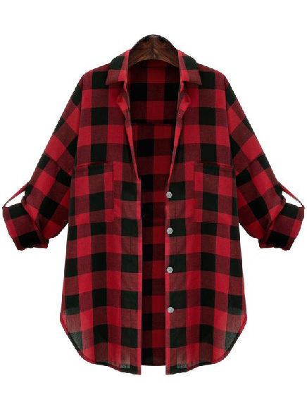 Red Black Lapel Checks Plaid Pockets Blouse Red Checkered Shirt, Black Collared Shirt, Red Checked Shirt, Red Flannel Shirt, Button Collar Shirt, Black Plaid Shirt, Plaid Shirt Women, Red Long Sleeve Shirt, Pocket Blouse