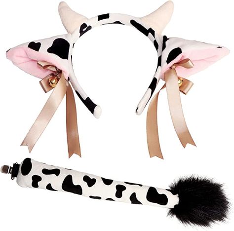 Tails Costume, Cow Cosplay, Cow Halloween Costume, Horns Headband, Gatsby Accessories, Flapper Accessories, Ikat Kepala, Cow Ears, Cow Costume