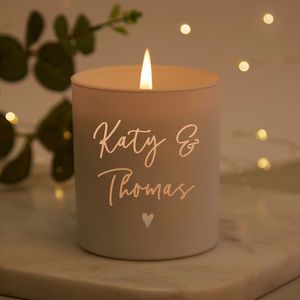 Engagement Gift Personalised Candle - candles, votives & tea lights Scented Candles Decor, Personalised Candles, Couple Celebrating, Personalized Engagement Gifts, Cricut Wedding, Christmas Gifts For Couples, Custom Wedding Stationery, Candle Packaging, Anniversary Gifts For Couples