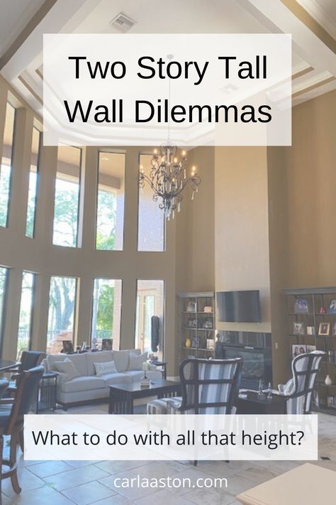 How To Decorate A Tall, 2-Story Wall - More Tall Wall Dilemmas! — DESIGNED Tall Ceiling Living Room, Tall Wall Decor, Two Story Fireplace, Beige Wall Colors, Interior Hallway, Tall Fireplace, High Ceiling Living Room, Interior Bathroom, Wall Niche