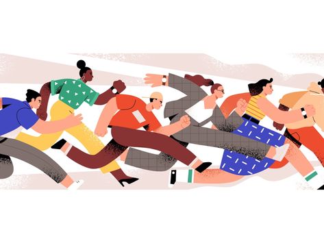 People running and competing concept by Good_studio on Dribbble Running Illustration, Inktober 2023, Runner Girl, People Running, Work Culture, People Illustration, Animal Sketches, Flat Illustration, Illustration Character Design