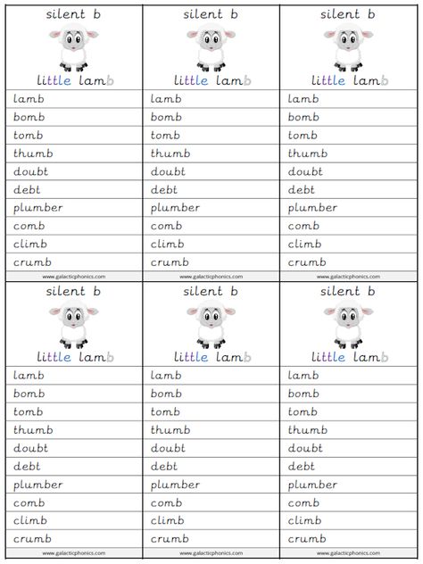 A convenient set of spelling lists containing silent ‘b’  words. Great for sticking into spelling books or sending home to learn for homework. Key Stage 1, B Words, Spelling Lists, Phonics Worksheets, Spell Book, Phonics, Education, Books