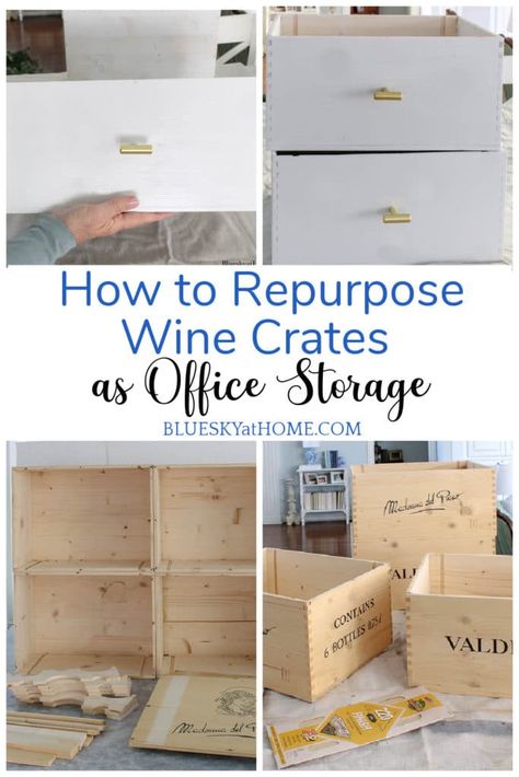 How to Repurpose Wine Crates as Office Storage Wine Crate Storage, Wine Crates, Crate Decor, Crate Bookshelf, Crate Diy, Diy Yarn, Wine Crate, Billy Bookcase, Crate Storage