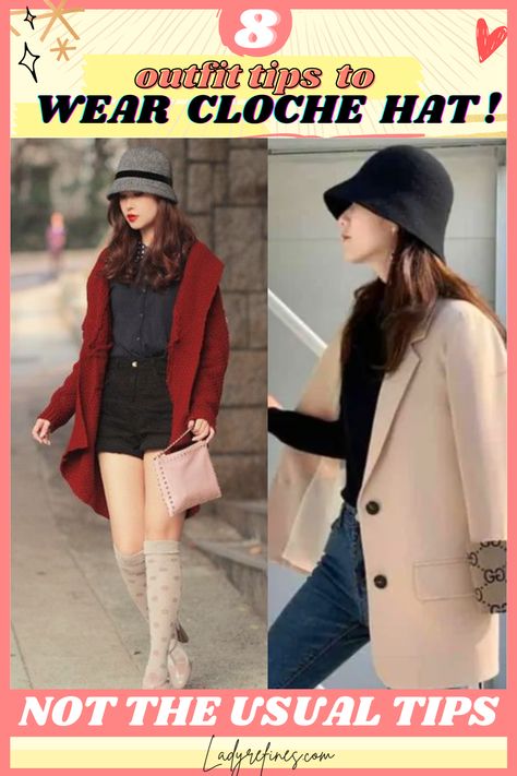 [8 styling combos💖]how to wear a cloche hat outfit - Women Fashion -Ladyrefines. How to wear a cloche hat vintage style, how to wear a cloche hat outfit, cloche hat outfit casual, cloche hat outfit summer, cloche hat outfit winter classy, woman outfit, woman clothes, woman fashion, woman fashion 2021, woman fashion casual, outfit ideas for women, outfit ideas for women in 20s, outfit ideas for women casual Cloche Hat Outfit Winter, Cloche Outfit, How To Style A Hat, Vintage Hat Outfit, 1920s Hats Women, Cloche Hat Outfit, Hat Outfit Women, Hat Outfit Winter, 20s Outfit