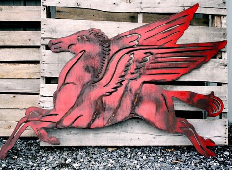 Mobil Oil Pegasus Garage Sign Large Wall Petroleum Art Vintage Gas Station Sign | eBay Vintage Gas Station, Mobil Oil, Rat Fink, Car Artwork, Automotive Decor, Garage Signs, Antique Signs, Garage Art, Garage Design