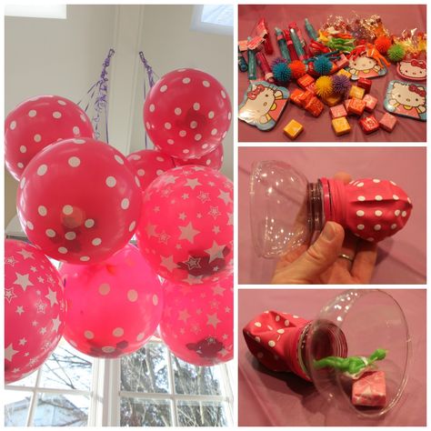 Balloon Pinata!!! So doing this for my daughter's Birthday! Works perfect for little 4-5 yr olds!! Balloon Pinata, Ballon Party, Hello Kitty Birthday Party, Cat Birthday Party, Kitty Party, Hello Kitty Party, Hello Kitty Birthday, Cat Party, Ideas Party