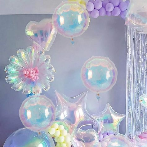 10Pcs Iridescent Balloon Holographic Pastel Rainbow Unicorn Birthday Party Decorations Wedding Iridescent Party, Birthday 30, Butterfly Balloons, Magic Birthday, Beautiful Balloons, 40 Birthday, Mermaid Party Decorations, Events Ideas, Round Balloons