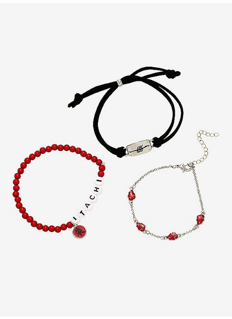 Hot Topic : Naruto Shippuden Itachi Akatsuki Bracelet Set Naruto Shippuden Itachi, Air Nomads, Naruto Shoes, Naruto Merchandise, Itachi Akatsuki, Naruto Clothing, Leaf Village, Cosplay Jewelry, Pretty Jewelry Necklaces