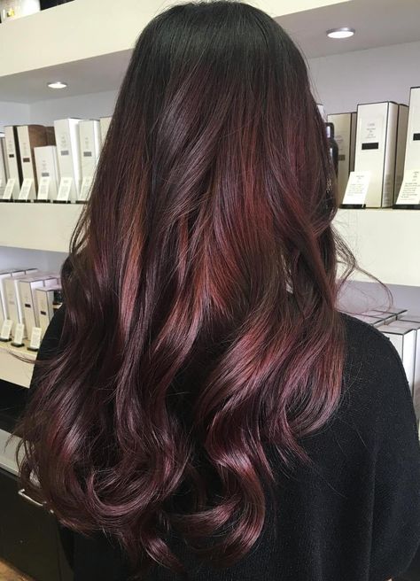 Dark Burgundy Hair Color                                                                                                                                                     More Dark Burgundy Hair Color, Burgundy Brown Hair, Pelo Color Vino, Dark Burgundy Hair, Burgundy Hair Color, Mahogany Hair, Maroon Hair, Black Red Hair, Hair Color Burgundy