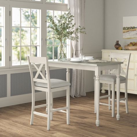 Laurel Foundry Modern Farmhouse Roane 2 - Person Counter Height Dining Set & Reviews | Wayfair Light Meal Prep, Counter Height Desk, Counter Height Tables, Grey Dining Tables, Wood Table Bases, 3 Piece Dining Set, White Counters, Kitchen Tables, Table Sets