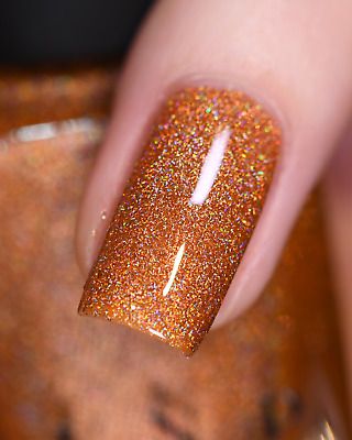 Burnt Orange Sparkle Nails, Holo Nail Polish, Pet Poems, Bronze Nails, Dog Poems, Orange Nail Polish, Fall Nail Ideas, Chrome Nails Designs, Holographic Nail Polish