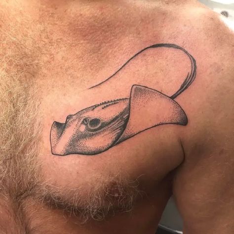 Stingray Outline Dotwork Animal Fine Line Tattoo Idea & Design on Men Chest Stingray Outline Dotwork Tattoo Done At Stingray Outline, Dotwork Tattoo, Men Chest, Fine Line Tattoo, Line Tattoo, Idea Design, Fine Line Tattoos, Line Tattoos, Fine Line