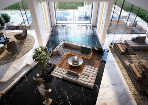 Sunken Seating, Sunken Living Room, Aesthetic Living Room, Dekorasi Kamar Tidur, Decoration Inspiration, Beautiful Living Rooms, Best Interior Design, Pool House, Luxury Living Room