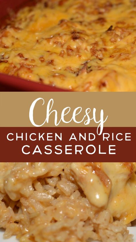 Quick Chicken Casserole Recipes Simple, Cheesy Chicken And Rice Oven, Cheese Rice Chicken Casserole, Chicken Cheese And Rice Recipes, Cheesy Chicken And Rice Stovetop, Casserole Recipes Chicken Rice, Cheesy Chicken And Rice Skillet, Cheesy Chicken Recipes Easy, Cheesy Chicken Over Rice Cafeteria