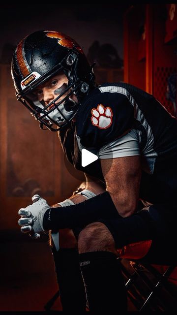 Brad Deel on Instagram: "Excited to kick off 2024 with some football!🏈 . . . . #Football #FootballPlayer #footballseason #SportsPhotographer #SportsPhotography #Westcott #WestcottLighting #YouKnow #Photography #Sony #SonyAlpha #sonya7rV #touchdown #Lockerroom" Football Fire Pictures, Brad Deel Sports, Studio Sports Photography, Football Individual Pictures, Sports Picture Poses, Football Photography Ideas, Football Media Day Photoshoot, Football Poses For Pictures High Schools, Football Pictures Photography