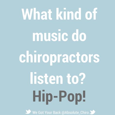 What kind of music do #Chiropractors listen to? #Chiro #Joke Chiropractor Humor, Chiropractic Humor, Chiropractic Benefits, Chiropractic Art, Chiropractic Office Design, Chiropractic Quotes, Chiropractic Marketing, Chiropractic Therapy, Chiropractic Clinic