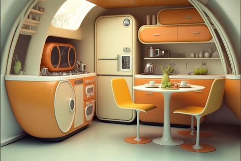 Futurism Furniture, Space Age Interior, Whimsical House, 70s Interior, Dog Room, Retro Interior Design, Space Saving Kitchen, Casa Vintage, Safe Travels