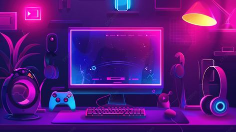 Neon Computer, Monitor Background, Streaming Background, Desk Background, Video Game Backgrounds, Monitor Desk, Desktop Images, Scene Wallpaper, Medical Business