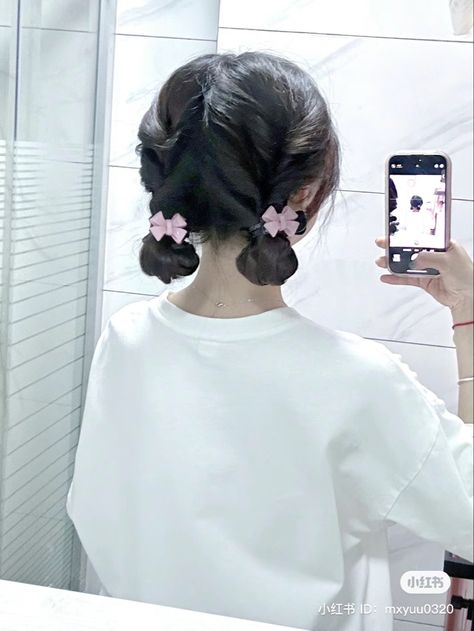 Cute Hairstyles Bun, Short Updo Hairstyles, 2 Buns Hairstyle, Short Updo, 2 Buns, Hairstyles Anime, Cute Bun Hairstyles, Short Hair Tomboy, Cute Buns