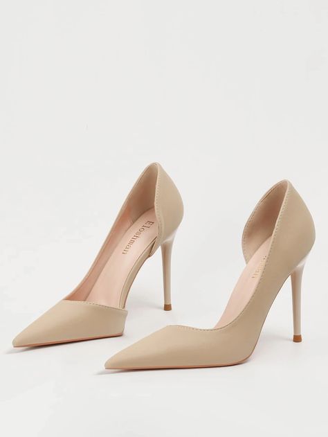 Point Toe Stiletto Heeled Court PumpsI discovered amazing products on SHEIN.com, come check them out! Elegant Shoes Heels, Beige Heels, Elegant Shoes, Work Fashion, Black Pumps, Beautiful Shoes, Fashion Online Shop, Women's Pumps, High Heel Shoes