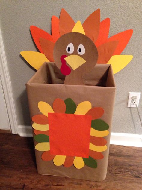 Turkey idea for food drive Turkey Donation Box Ideas, Turkey Trot Fundraiser, Food Donation Box Ideas Thanksgiving, Turkey Food Drive Box Ideas, Thanksgiving Food Donation Box Ideas, Turkey Box Food Drive, Thanksgiving Pto Ideas, School Food Drive Ideas, Thanksgiving Donation Box Ideas