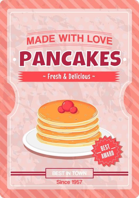 Vintage poster for breakfast with delicious stack of pancakes on pink background for print in retro style, design template for cafe Pancake Poster, Pancake Shop, Stack Of Pancakes, Pink Cafe, Pancake Stack, Vector Infographic, Infographic Template, Ad Template, Design Ad