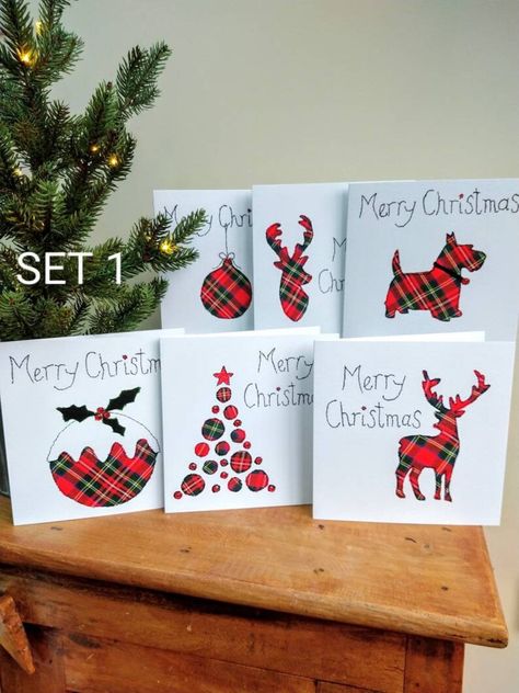 Set of 6 Christmas Cards Christmas card pack Red Tartan | Etsy Tartan Crafts, Fabric Christmas Cards, Xmas Pudding, Print Christmas Card, Xmas Baubles, Simple Christmas Cards, Christmas Picks, Tartan Christmas, Fabric Cards