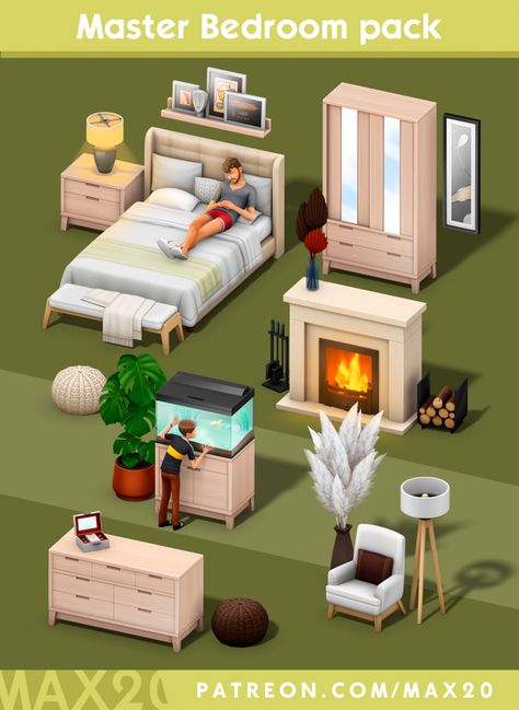 Master bedroom pack | Max 20 on Patreon Sims 4 Cc Build Mode Bedroom, Sims 4cc Pack, Sims 4 Pack, The Sims 4 Pack, Mods Sims 4, Furniture Cc, Mod Furniture, Muebles Sims 4 Cc, Sims Packs