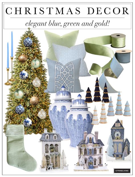 Blue Christmas Palette, Coastal Christmas Aesthetic, Blue And Green Christmas Decor, Ginger Jar Christmas, Blue Velvet Christmas, Blue And White Christmas Decor, Blue And Green Christmas, Blue White Christmas, Elegant Color Palette