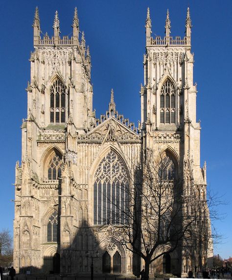 https://flic.kr/p/dEUnC | York Minster façade | The York minster in one of the most impressive (by its height) cathedral I have ever seen.  I stitched this photo with perspective corrections etc... using Hugin from two photos.  It is impossible (at least for me), because of all the buildings around the minster, to get the full façade in one shot.  You can see a group of people on the right hand side that will give you an idea of the size of the building.  Best viewed Large See where the phot... Medieval Stained Glass, York Minster, Gothic Cathedrals, Cathedral Architecture, Gothic Cathedral, Gothic Church, Large Tree, Cathedral Church, Church Architecture