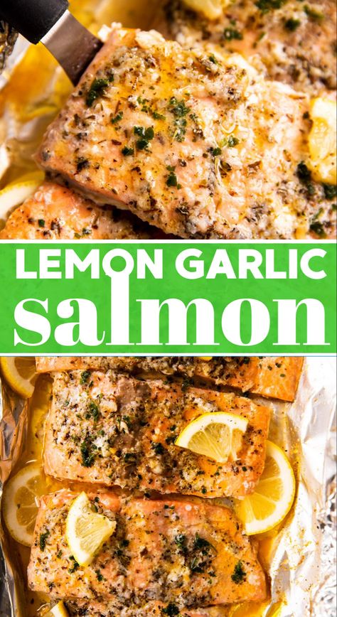 Baked Salmon Easy Recipe, Salmon Recipes Baked Lemon Garlic, Salmon Recipes Lemon Garlic Butter, Easy Baked Salmon With Lemon Butter Cream Sauce, Lemon Garlic Salmon Marinade, Easy Simple Salmon Recipes, Lemon Garlic Herb Salmon, Lemon Garlic Fish Marinade, Salmon Recipes Skinless