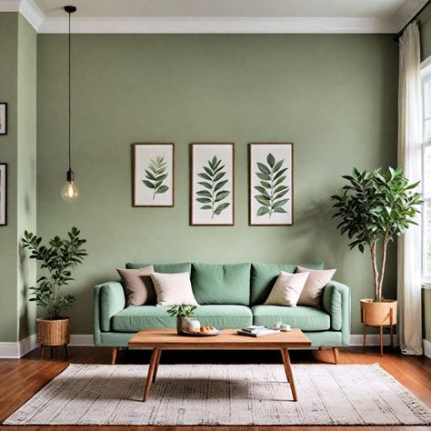 40 Sage Green Living Room Ideas: From Cozy To Chic Forest Green Wall Living Room, Green Color Scheme For Living Room, Soft Sage Living Room, Sage Accent Wall Office, Sage Green Sitting Room Ideas, Sage Green Feature Wall Living Room, Sage Green And Gold Living Room, Sage Green Office Walls, Green Painted Walls Living Room