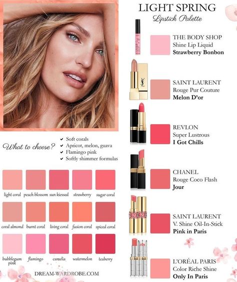 Light Spring Lipstick, Light Spring Makeup, Warm Spring Makeup, Capsule Makeup, Clear Spring Palette, Warm Spring Palette, True Spring Color Palette, Light Spring Palette, Light Spring Color Palette