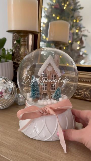 Halie on Instagram: "This DIY Snowglobe is so precious! This would make the perfect gift! Comment “link” to get everything or similar sent to your DMs 💌#whimsicalchristmas #whimsical #" Whimsical Snow Globe, Snow Globe Wood Sign, Snow Globe Ideas Christmas, Bowling Decorations, Snowglobe Diy, Snow Globes Diy, Christmas Snow Globe Craft, Diy Snowglobe, Snowglobe Craft