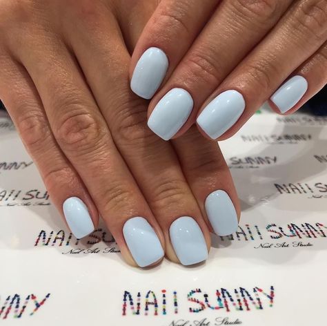 Nails For Mexico Vacation Simple, Nails Azul Pastel, Pastel Square Nails, Very Short Nails Ideas Simple, Blue Pastel Nails, Pale Blue Nails, Square Short Nails, Blue Gel Nails, Sheer Nails