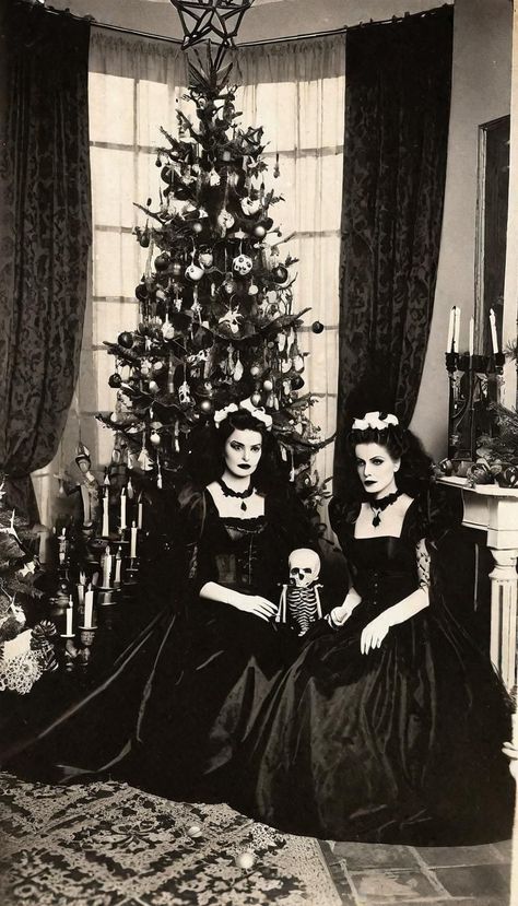 Goth Aesthetic - Vintage Creepy Christmas Photos #creepy #dark #haunted #holidayphotos #christmasphotos #aestheticphotos #darkholiday Christmas Dark Aesthetic, Spooky Christmas Aesthetic, Goth Christmas Wallpaper, Black Christmas Aesthetic, Goth Christmas Aesthetic, Gothic Christmas Aesthetic, Dark Christmas Aesthetic, Christmas Cards Black, Alt Christmas