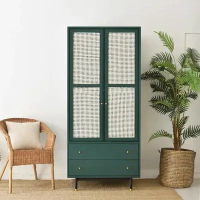 Chelsea Bedroom, Green Wardrobe, Clothing Armoire, Rattan Bedroom, Armoire Entree, Nordic Green, Clothes Cabinet, Home Bar Cabinet, Bedroom Wardrobe