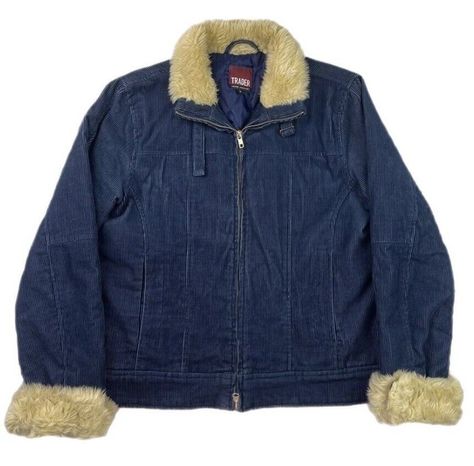 Trader Jeans Navy Blue Fur Lined Cord Denim Jacket Uk 12 Pit To Pit 19”. Super cute vintage Trader jeans Company navy blue cotton corduroy jacket with fluffy cream faux fur trim. Fully lined inside, two waist pockets, zip open body and popper operated cuffs. In perfect condition! Labelled UK 12 (check measures, sizing runs slightly small) Pit to pit 19” Pit to cuff 19” (unrolled) Length 22.5” Denim Fur Jacket, Fur Jean Jacket, Denim Jacket With Fur, Jackets Uk, Corduroy Jacket, Country Outfits, Fur Jacket, Fur Trim, Jean Jacket