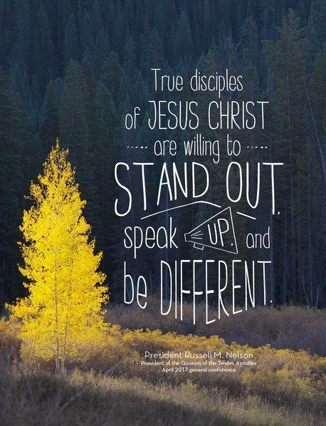 “True disciples of Jesus Christ are willing to stand out, speak up, and be different from the people of the world. They are undaunted, devoted, and courageous.” From #PresNelson’s pinterest.com/pin/24066179230963800 inspiring #LDSconf facebook.com/223271487682878 message lds.org/general-conference/2017/04/drawing-the-power-of-jesus-christ-into-our-lives. Learn more facebook.com/LordJesusChristpage and #passiton. #ShareGoodness Missionary Quotes, Jesus Christ Lds, Gospel Quotes, Christ Quotes, Soli Deo Gloria, Church Quotes, John Maxwell, Spiritual Thoughts, Saint Quotes