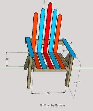 It's campfire season and everyone can use a comfy chair for marshmallow roasting! I happened to have a couple pairs of broken, worn out skis collecting dust in my... Ski Lift Chair, Ski House Decor, Ski Chair, Vintage Skis, Old Skis, Adirondack Chair Plans, Ski Decor, Lawn Chair, Pub Chairs