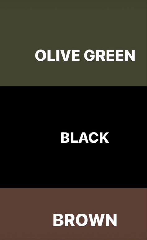 Olive Black Brown Colour Palette, Color Combo With Olive Green, Brown And Black Color Scheme, Black Color Combos Outfits, Olive Green Clothes Aesthetic, Black And Brown Outfit Hijab, Color Palette Mens Fashion, Olive Green Matching Colors, Matching Colours Color Balance